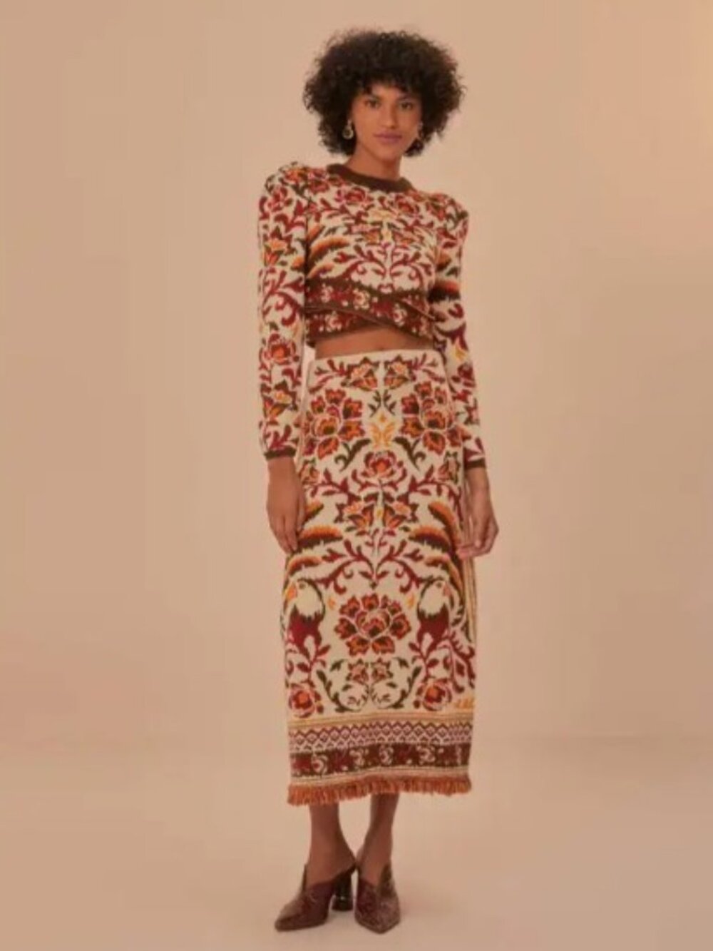 NWT Farm Rio MATCHING SET Cream Toucans Scarf Knit Skirt & Cropped Sweater Small